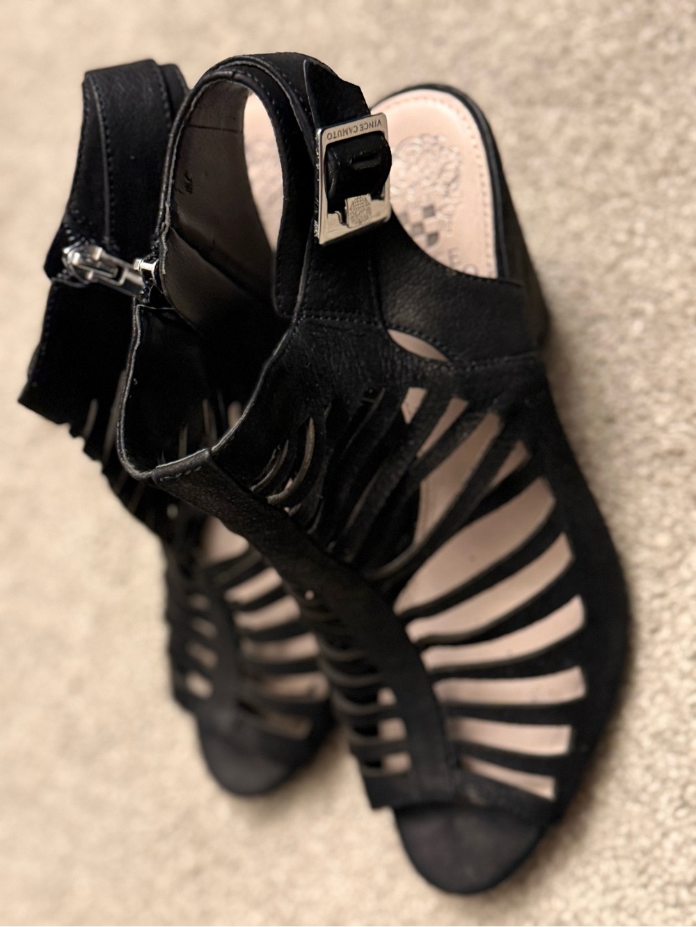 Vince Camuto Black Strappy Cutout Heeled Sandals